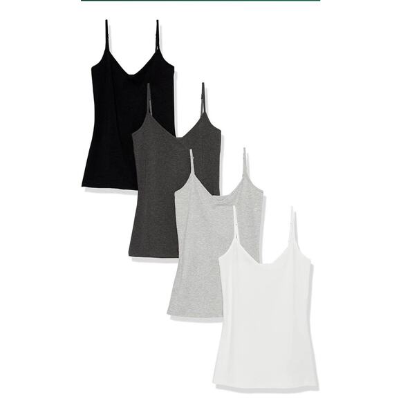 4 Pack Camisole V Neck Tank Top Basic Womens Plus Size 3X Long White Black Gray - Picture 1 of 4